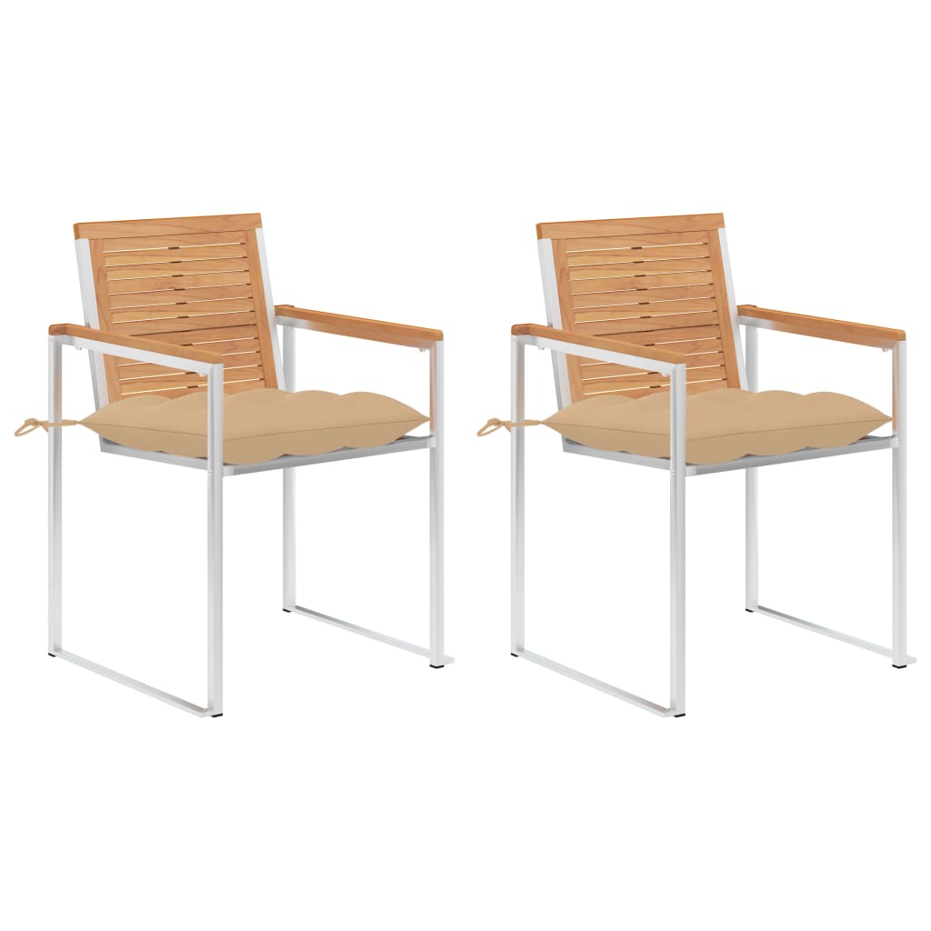 VXL8720286239261 a en hd 1 Scaune de grădină cu perne, 2 buc., lemn masiv de tec și oțel Scaune de grădină cu perne, 2 buc., lemn masiv de tec și oțel