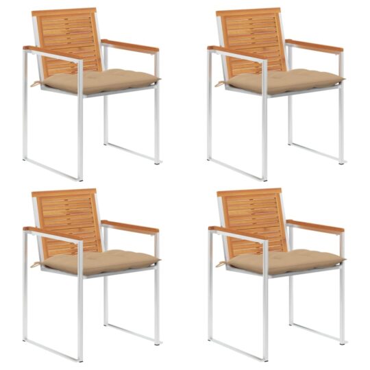 Scaune de grădină cu perne, 4 buc., lemn masiv de acacia