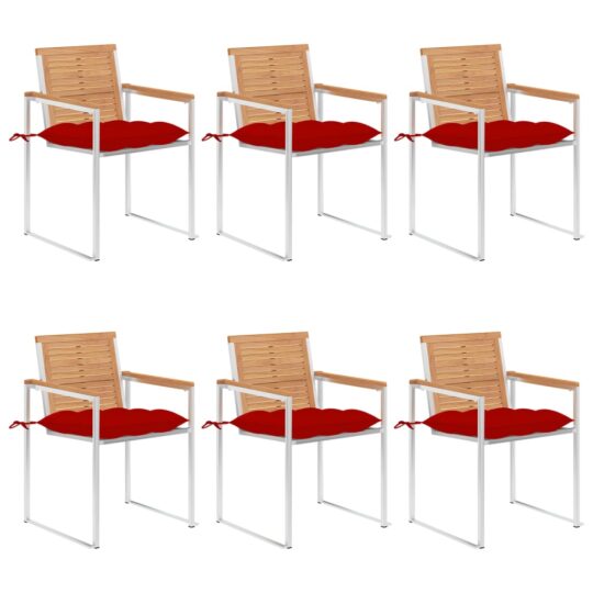 Scaune de grădină cu perne, 6 buc., lemn masiv de tec
