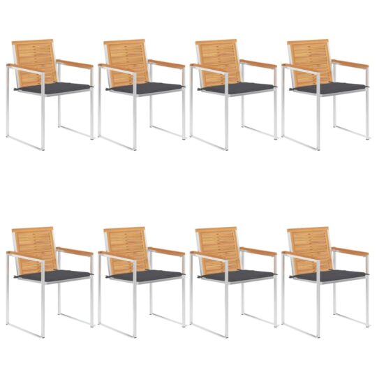 Scaune de grădină cu perne, 8 buc., lemn masiv de tec