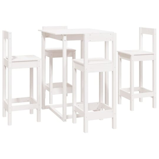 Alternative view of Set mobilier de bar, 5 piese, alb, lemn masiv de pin