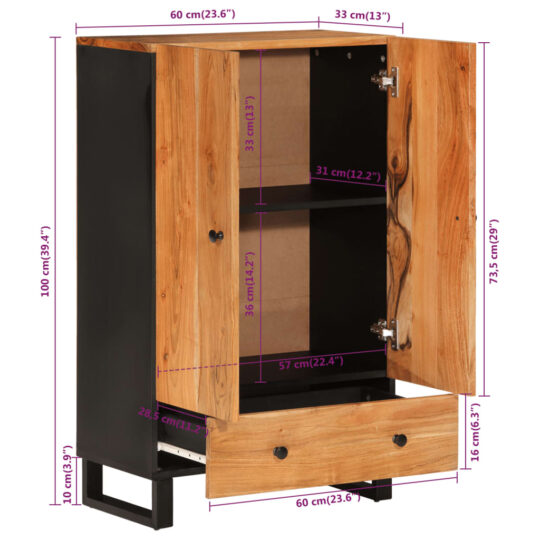 VXL8720845781705 g en hd 7 Dulap cu sertar, 60x33x100 cm, lemn masiv de acacia și fier VXL8720845781705 g en hd 7