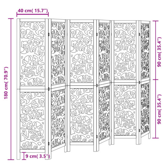 VXL8721012074583 g en hd 6 Paravan de cameră cu 6 panouri, negru, lemn masiv paulownia VXL8721012074583 g en hd 6