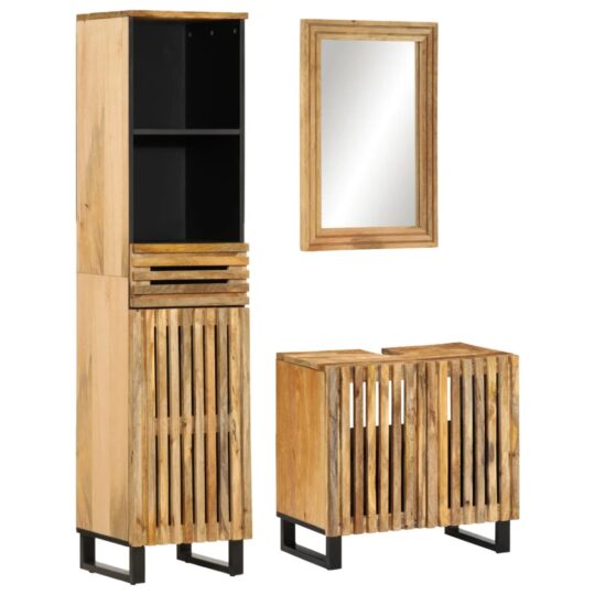 VXL8721012988958 a en hd 1 Home Set mobilier de baie, 3 piese, lemn masiv de mango brut