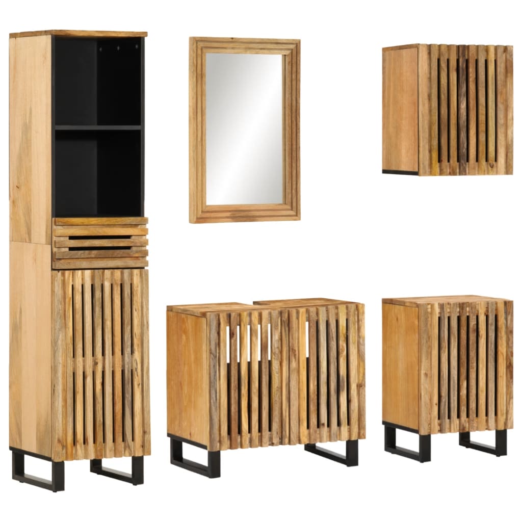 VXL8721012988972 a en hd 1 Set mobilier de baie, 5 piese, lemn masiv de mango brut Set mobilier de baie, 5 piese, lemn masiv de mango brut