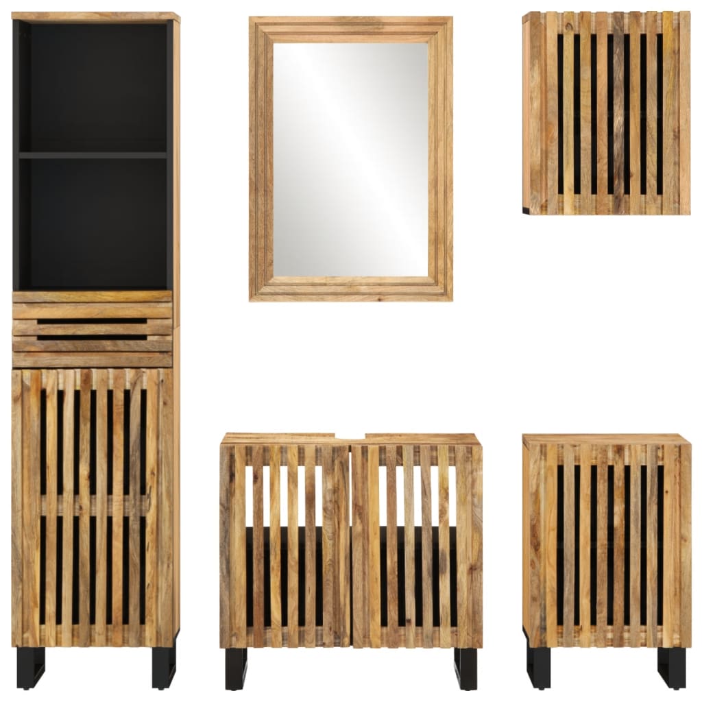 VXL8721012988972 g en hd 2 Set mobilier de baie, 5 piese, lemn masiv de mango brut Set mobilier de baie, 5 piese, lemn masiv de mango brut - imagine 3