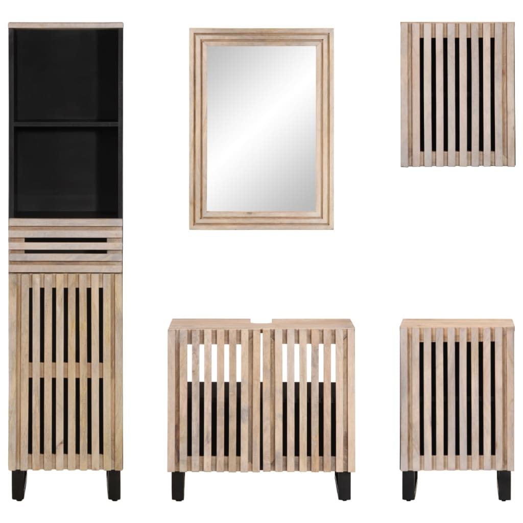 VXL8721012989092 g en hd 2 Set mobilier de baie, 5 piese, lemn masiv de mango Set mobilier de baie, 5 piese, lemn masiv de mango - imagine 3