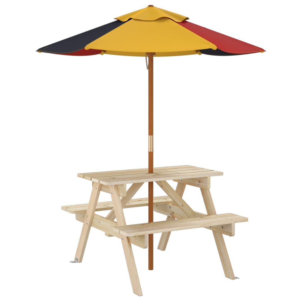 VXL8721102642678 g en hd 3 Masă de picnic pentru 4 copii, cu umbrelă, lemn masiv brad Masă de picnic pentru 4 copii, cu umbrelă, lemn masiv brad - imagine 5