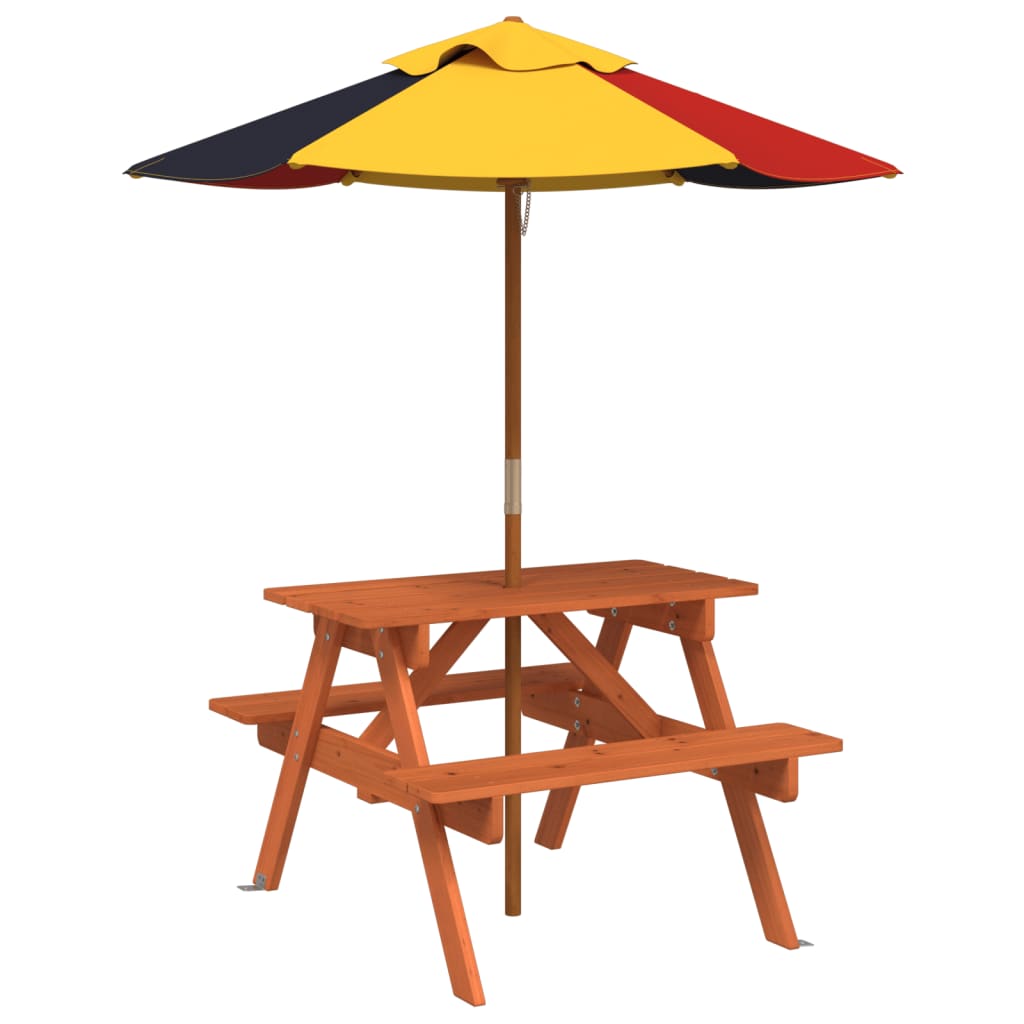 VXL8721102642692 a en hd 1 Masă de picnic pentru 4 copii, cu umbrelă, lemn masiv brad Masă de picnic pentru 4 copii, cu umbrelă, lemn masiv brad - imagine 2