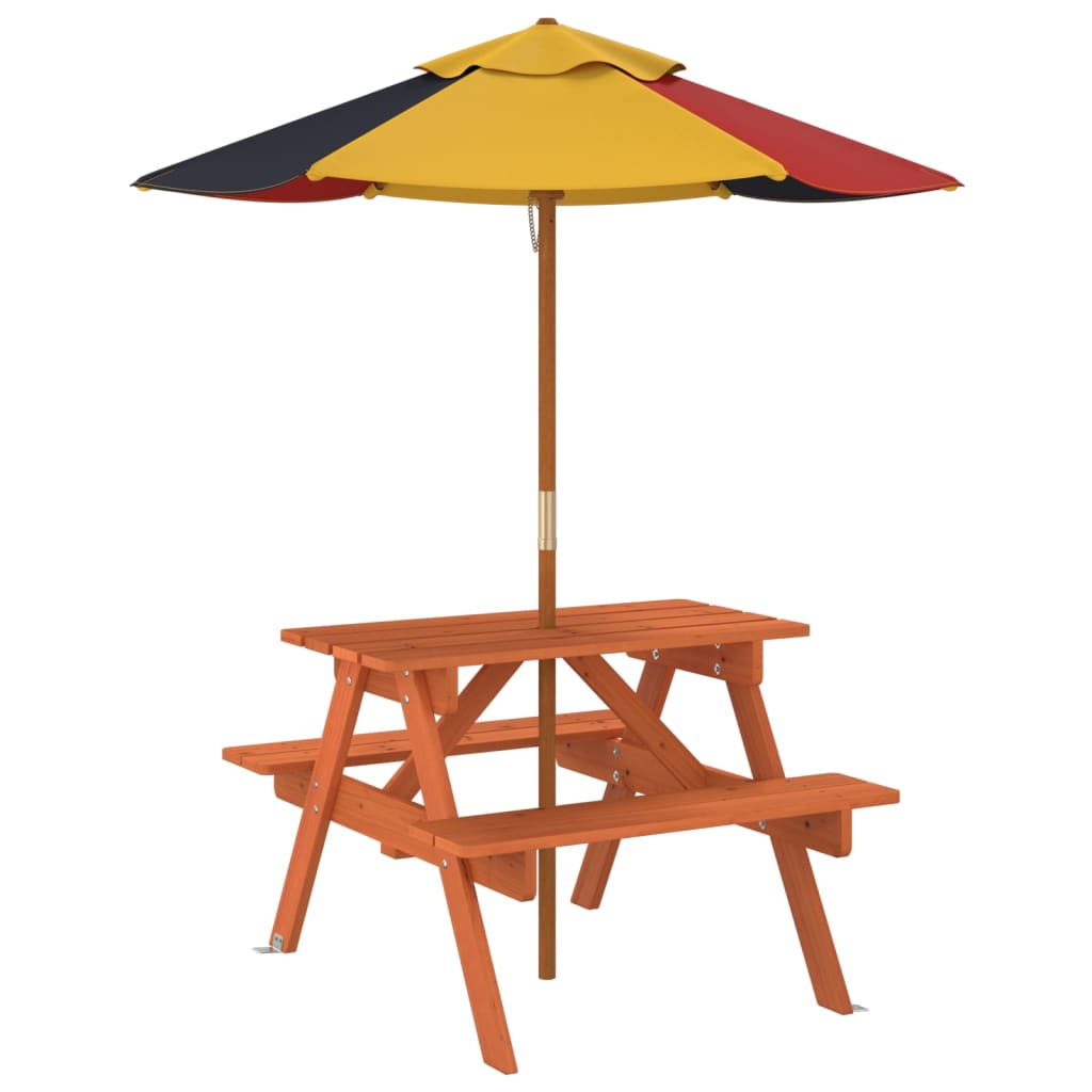 VXL8721102642692 g en hd 3 Masă de picnic pentru 4 copii, cu umbrelă, lemn masiv brad Masă de picnic pentru 4 copii, cu umbrelă, lemn masiv brad - imagine 5