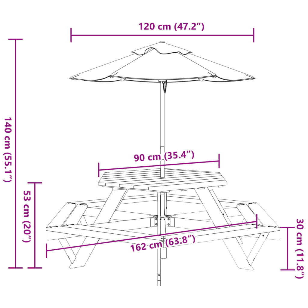 VXL8721102642791 g en hd 9 Masă picnic pentru 6 copii cu umbrelă, hexagon, lemn masiv brad Masă picnic pentru 6 copii cu umbrelă, hexagon, lemn masiv brad - imagine 11