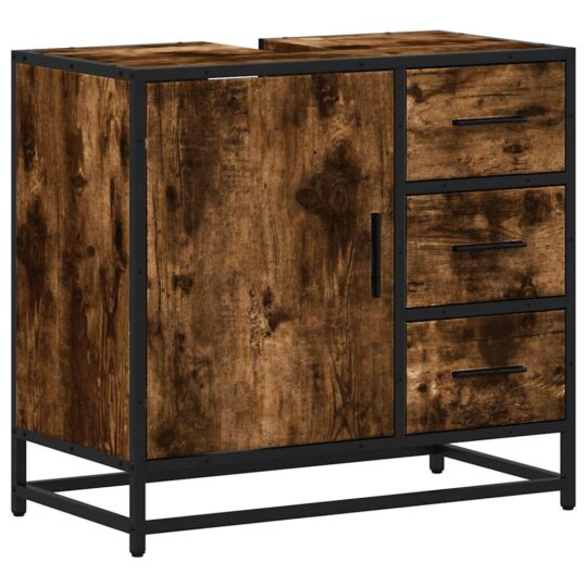 Alternative view of Dulap pentru chiuvetă de baie stejar afumat 65x33x60 cm lemn