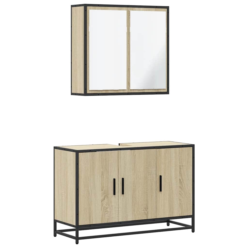 VXL8721102923975 a en hd 1 Set mobilier de baie, 2 piese, stejar sonoma, lemn prelucrat Set mobilier de baie, 2 piese, stejar sonoma, lemn prelucrat - imagine 2