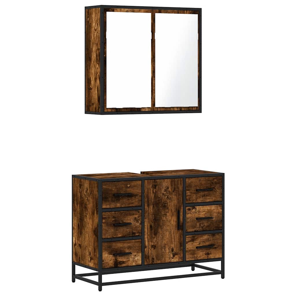 VXL8721102924088 a en hd 1 Set mobilier de baie, 2 piese, stejar fumuriu, lemn prelucrat Set mobilier de baie, 2 piese, stejar fumuriu, lemn prelucrat - imagine 2