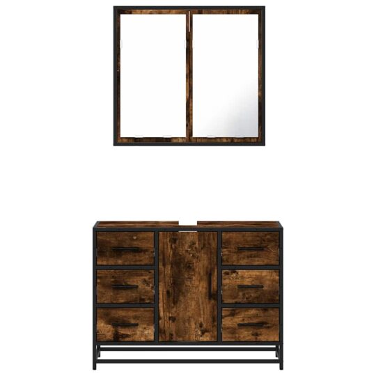 VXL8721102924088 g en hd 3 Set mobilier de baie, 2 piese, stejar fumuriu, lemn prelucrat VXL8721102924088 g en hd 3