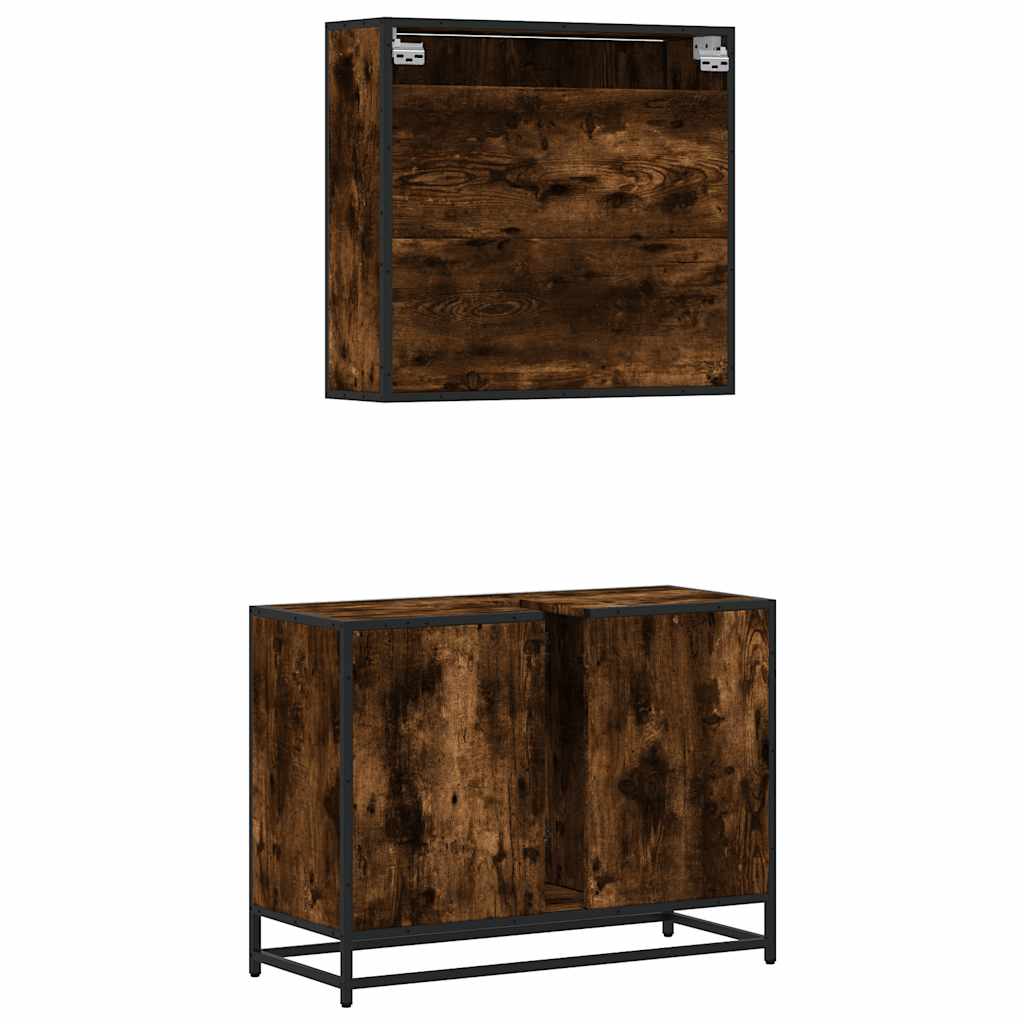 VXL8721102924088 g en hd 5 Set mobilier de baie, 2 piese, stejar fumuriu, lemn prelucrat Set mobilier de baie, 2 piese, stejar fumuriu, lemn prelucrat - imagine 7