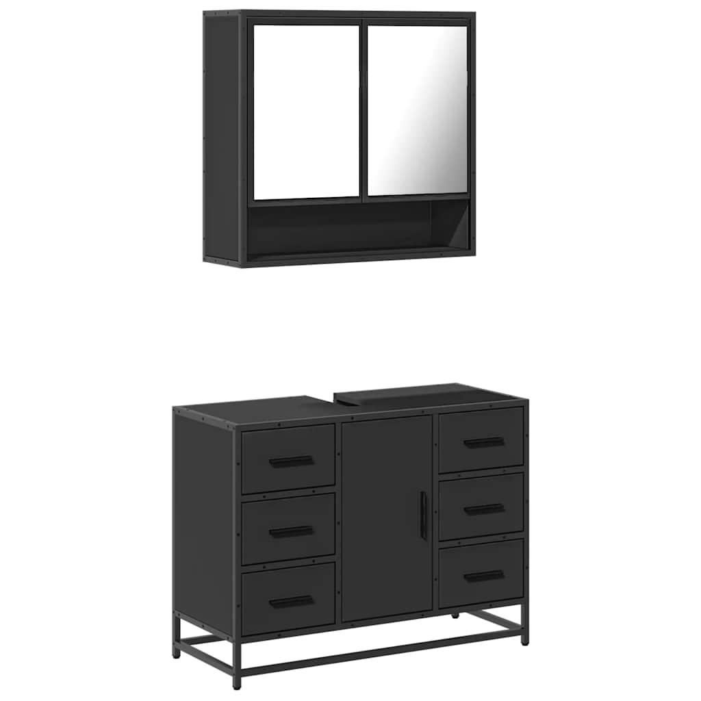 VXL8721102924361 a en hd 1 Set mobilier de baie, 2 piese, negru, lemn compozit Set mobilier de baie, 2 piese, negru, lemn compozit - imagine 2