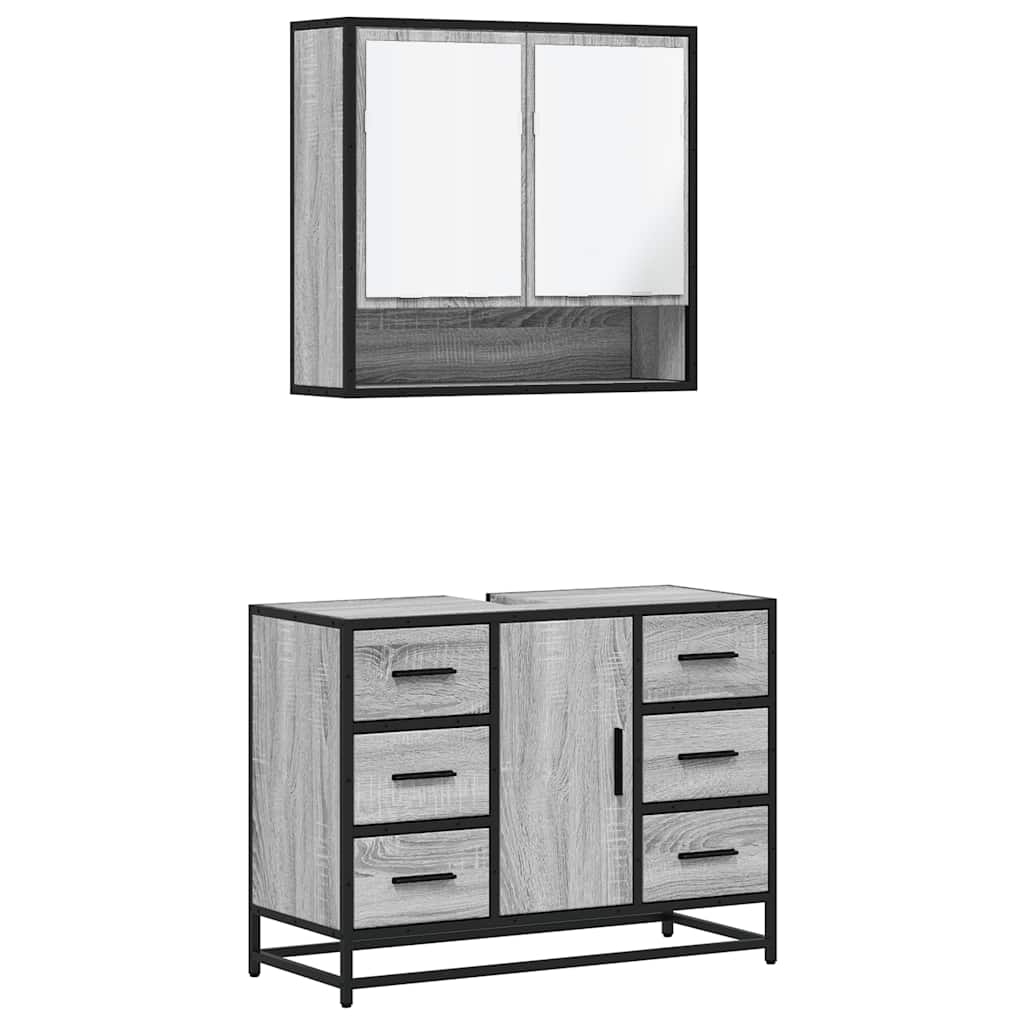 VXL8721102924392 a en hd 1 Set mobilier de baie, 2 piese, gri sonoma, lemn prelucrat Set mobilier de baie, 2 piese, gri sonoma, lemn prelucrat - imagine 2