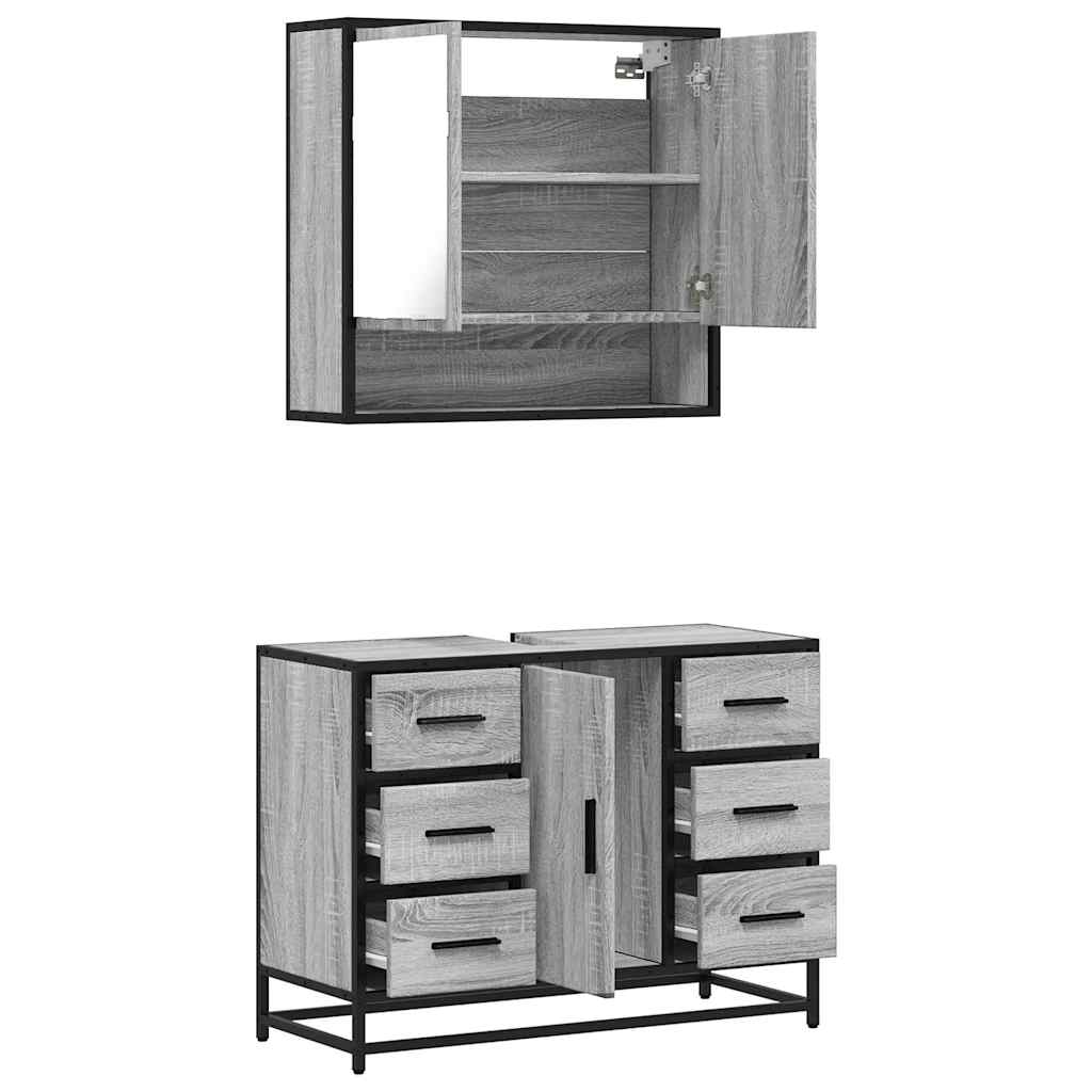 VXL8721102924392 g en hd 6 Set mobilier de baie, 2 piese, gri sonoma, lemn prelucrat Set mobilier de baie, 2 piese, gri sonoma, lemn prelucrat - imagine 8