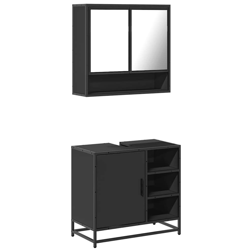 VXL8721102924415 a en hd 1 Set mobilier de baie, 2 piese, negru, lemn compozit Set mobilier de baie, 2 piese, negru, lemn compozit - imagine 2