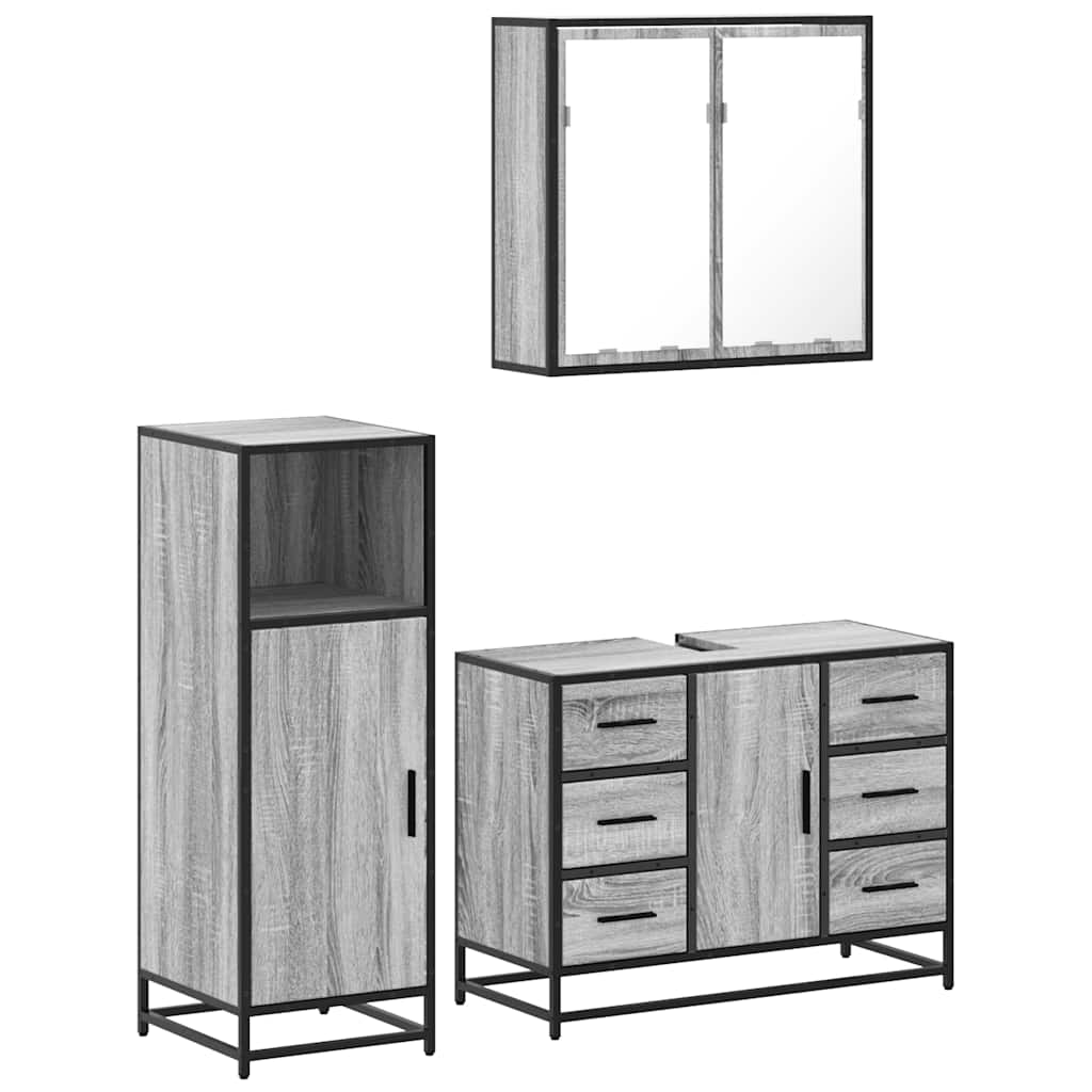 VXL8721102924699 a en hd 1 Set mobilier de baie, 3 piese, gri sonoma, lemn prelucrat Set mobilier de baie, 3 piese, gri sonoma, lemn prelucrat - imagine 2