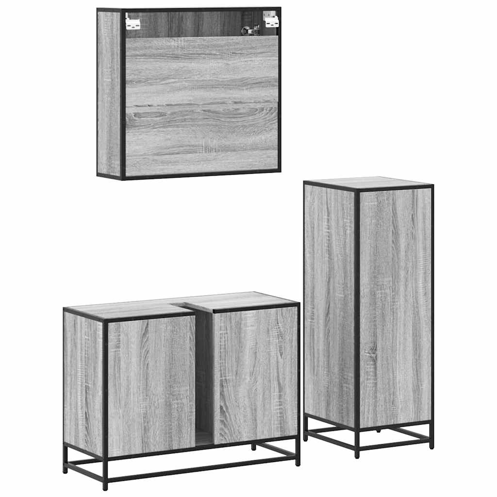 VXL8721102924699 g en hd 6 Set mobilier de baie, 3 piese, gri sonoma, lemn prelucrat Set mobilier de baie, 3 piese, gri sonoma, lemn prelucrat - imagine 8