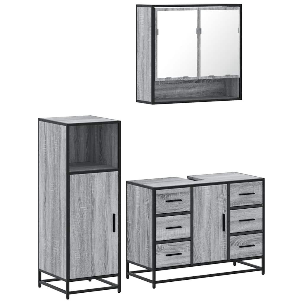 VXL8721102924996 a en hd 1 Set mobilier de baie, 3 piese, gri sonoma, lemn prelucrat Set mobilier de baie, 3 piese, gri sonoma, lemn prelucrat - imagine 2