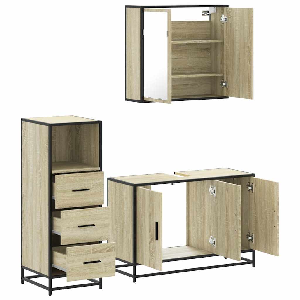 VXL8721102925177 g en hd 4 Set mobilier de baie, 3 piese, stejar sonoma, lemn prelucrat Set mobilier de baie, 3 piese, stejar sonoma, lemn prelucrat - imagine 6