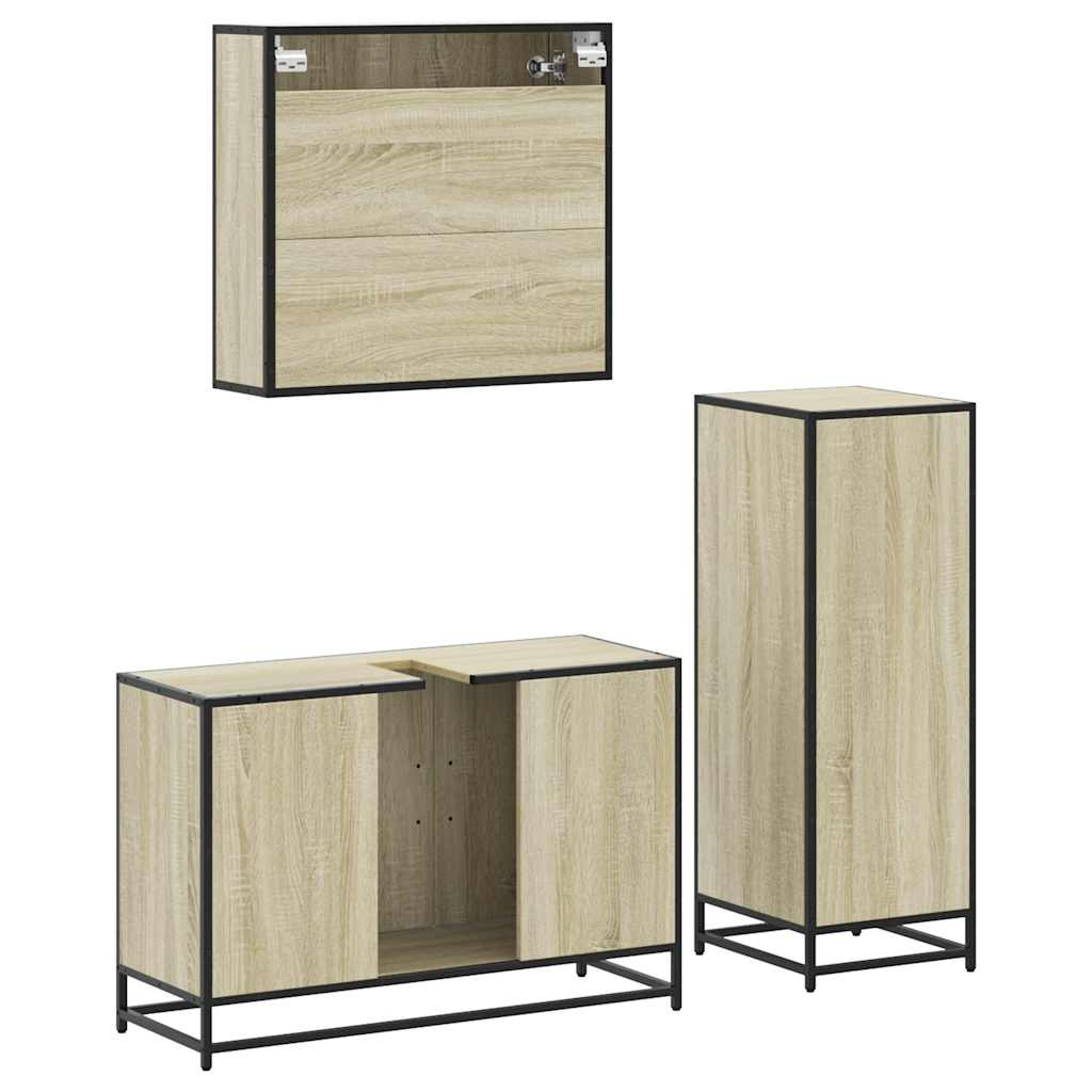 VXL8721102925177 g en hd 6 Set mobilier de baie, 3 piese, stejar sonoma, lemn prelucrat Set mobilier de baie, 3 piese, stejar sonoma, lemn prelucrat - imagine 8