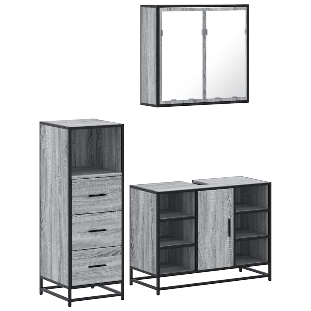 VXL8721102925399 a en hd 1 Set mobilier de baie, 3 piese, gri sonoma, lemn prelucrat Set mobilier de baie, 3 piese, gri sonoma, lemn prelucrat - imagine 2