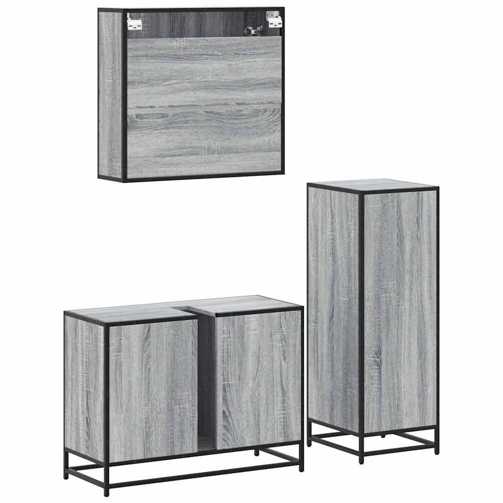 VXL8721102925399 g en hd 5 Set mobilier de baie, 3 piese, gri sonoma, lemn prelucrat Set mobilier de baie, 3 piese, gri sonoma, lemn prelucrat - imagine 7