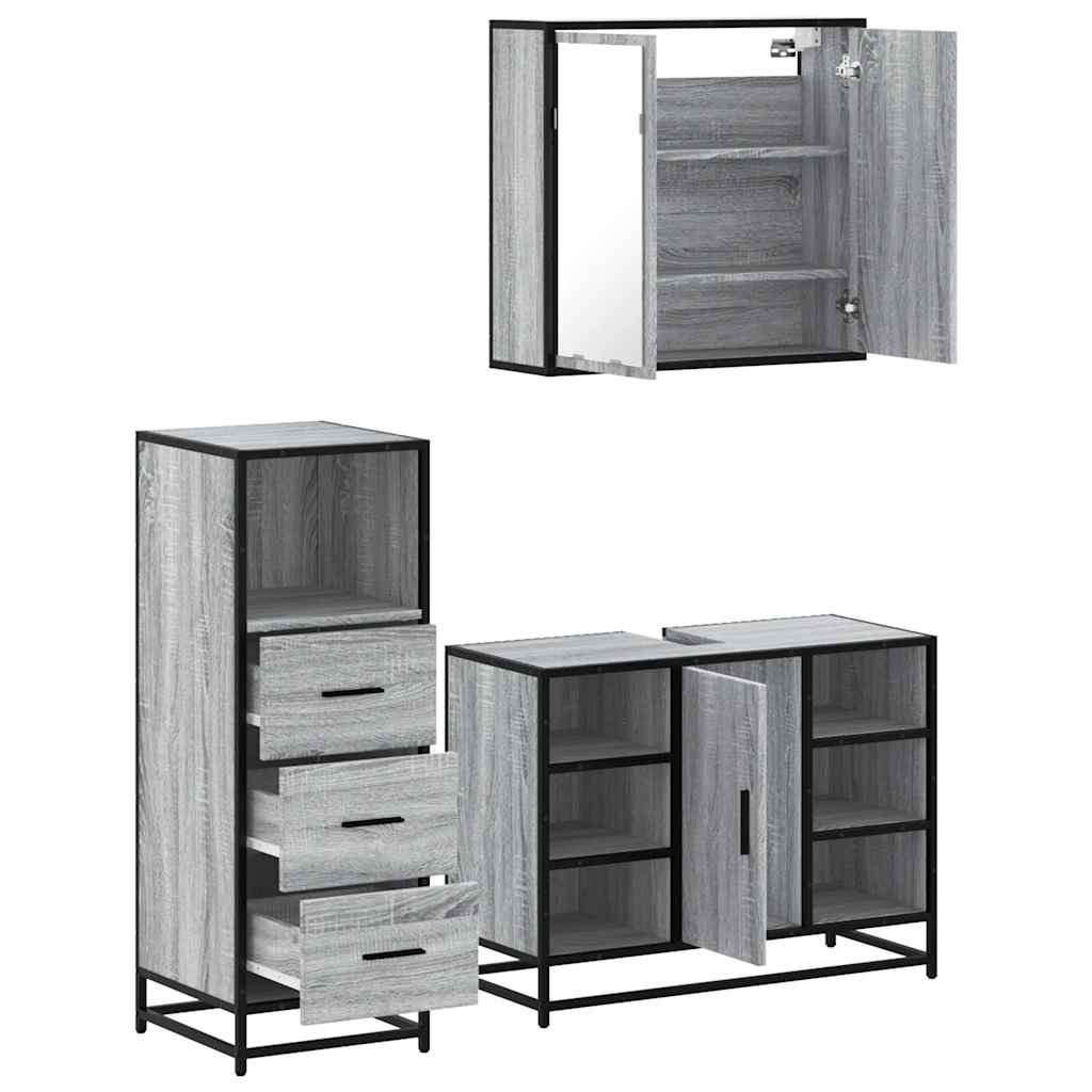 VXL8721102925399 g en hd 6 Set mobilier de baie, 3 piese, gri sonoma, lemn prelucrat Set mobilier de baie, 3 piese, gri sonoma, lemn prelucrat - imagine 8