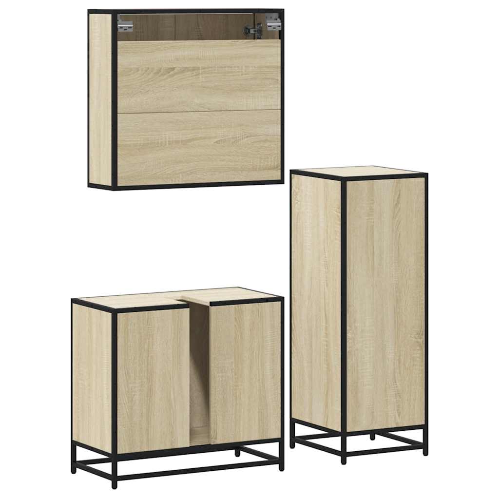 VXL8721102925528 g en hd 5 Set mobilier de baie, 3 piese, stejar sonoma, lemn prelucrat Set mobilier de baie, 3 piese, stejar sonoma, lemn prelucrat - imagine 7