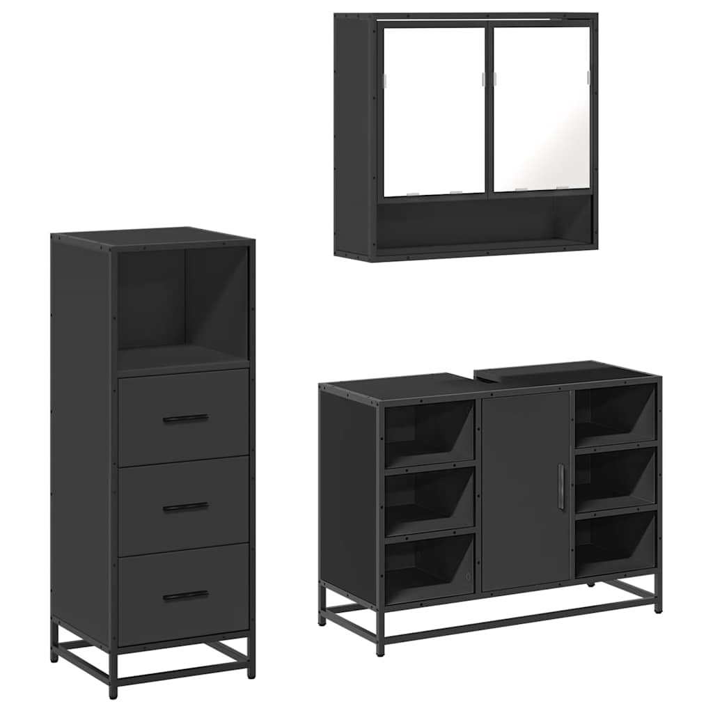 VXL8721102925665 a en hd 1 Set mobilier de baie, 3 piese, negru, lemn compozit Set mobilier de baie, 3 piese, negru, lemn compozit - imagine 2