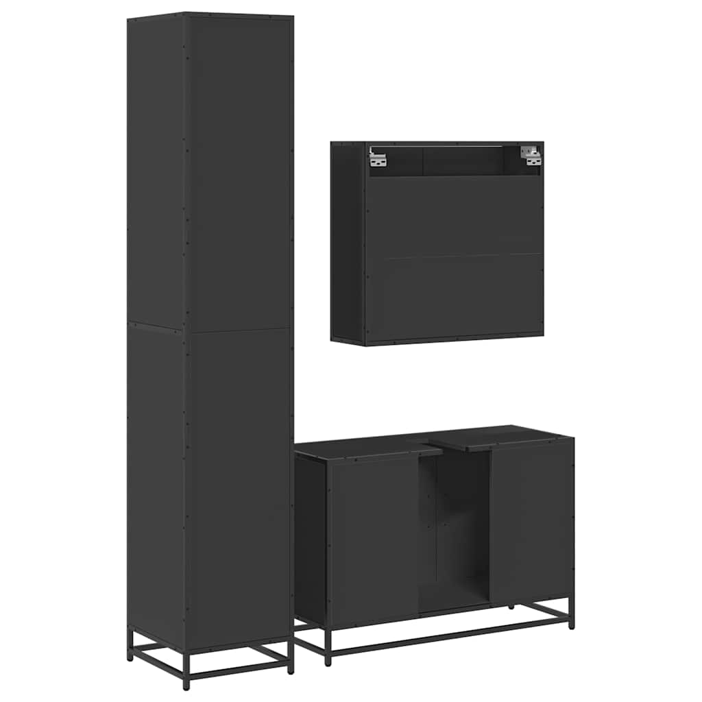 VXL8721102925764 g en hd 5 Set mobilier de baie, 3 piese, negru, lemn compozit Set mobilier de baie, 3 piese, negru, lemn compozit - imagine 7
