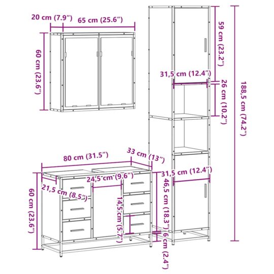 VXL8721102925870 g en hd 9 Set mobilier de baie, 3 piese, stejar sonoma, lemn prelucrat VXL8721102925870 g en hd 9