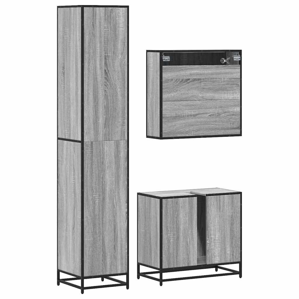 VXL8721102925948 g en hd 5 Set mobilier de baie, 3 piese, gri sonoma, lemn prelucrat Set mobilier de baie, 3 piese, gri sonoma, lemn prelucrat - imagine 7