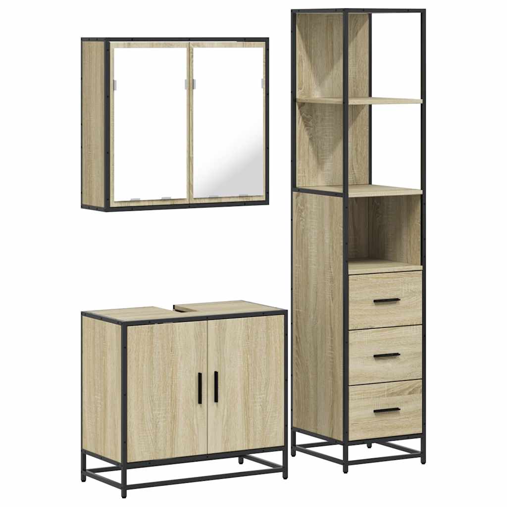VXL8721102926327 a en hd 1 Set mobilier de baie, 3 piese, stejar sonoma, lemn prelucrat Set mobilier de baie, 3 piese, stejar sonoma, lemn prelucrat - imagine 2