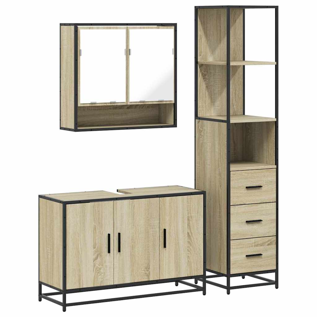 VXL8721102926679 a en hd 1 Set mobilier de baie, 3 piese, stejar sonoma, lemn prelucrat Set mobilier de baie, 3 piese, stejar sonoma, lemn prelucrat - imagine 2