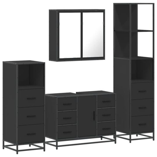 VXL8721102927669 a en hd 1 Set de mobilier de baie 4 piese Lemn negru prelucrat VXL8721102927669 a en hd 1