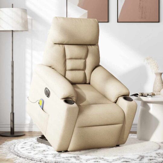 Alternative view of Fotoliu electric de masaj rabatabil cu ridicare, crem, textil