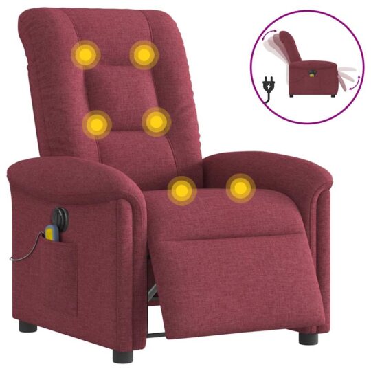 Fotoliu electric de masaj rabatabil, roșu vin, textil