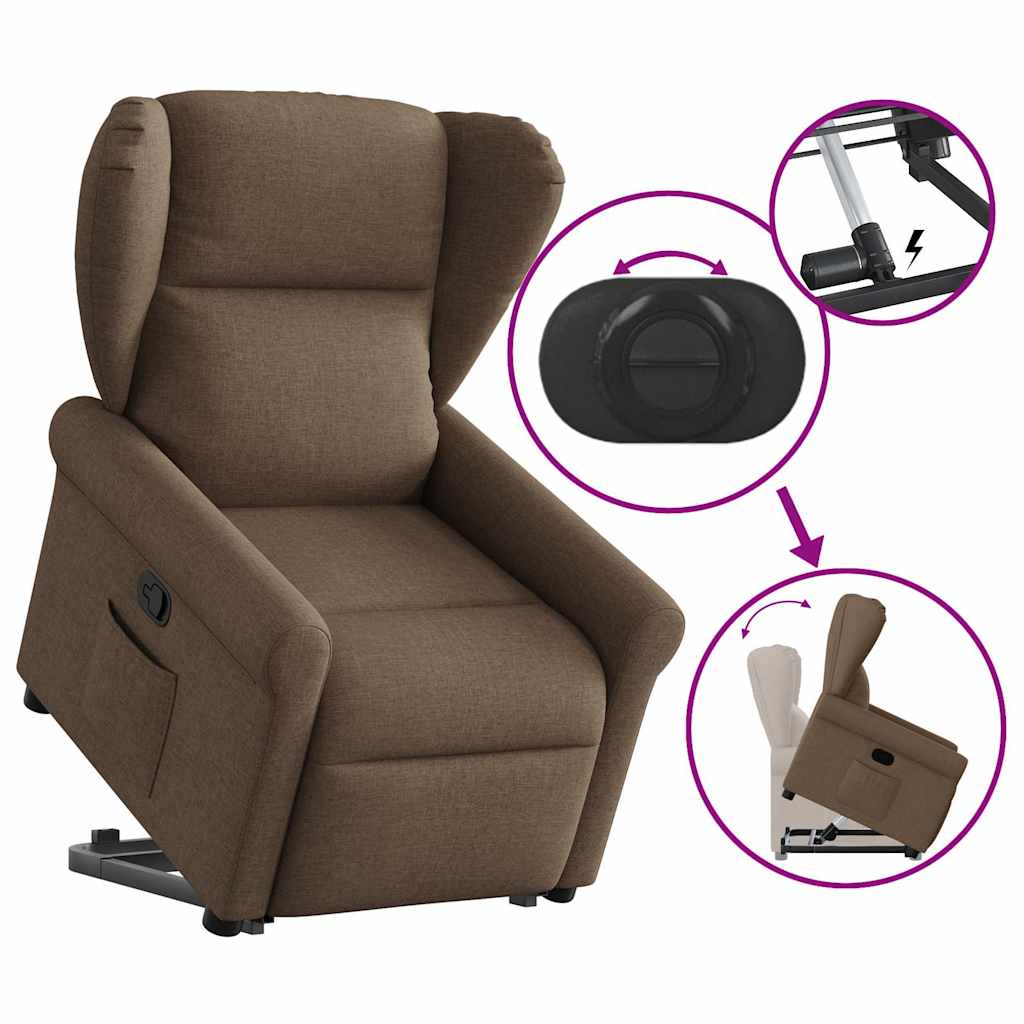 VXL8721102963605 g en hd 7 Fotoliu rabatabil cu ridicare pe verticală, maro, textil Fotoliu rabatabil cu ridicare pe verticală, maro, textil - imagine 8