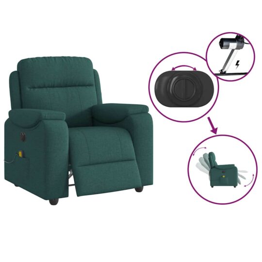 VXL8721102964244 g en hd 7 Fotoliu electric de masaj rabatabil, verde închis, textil VXL8721102964244 g en hd 7