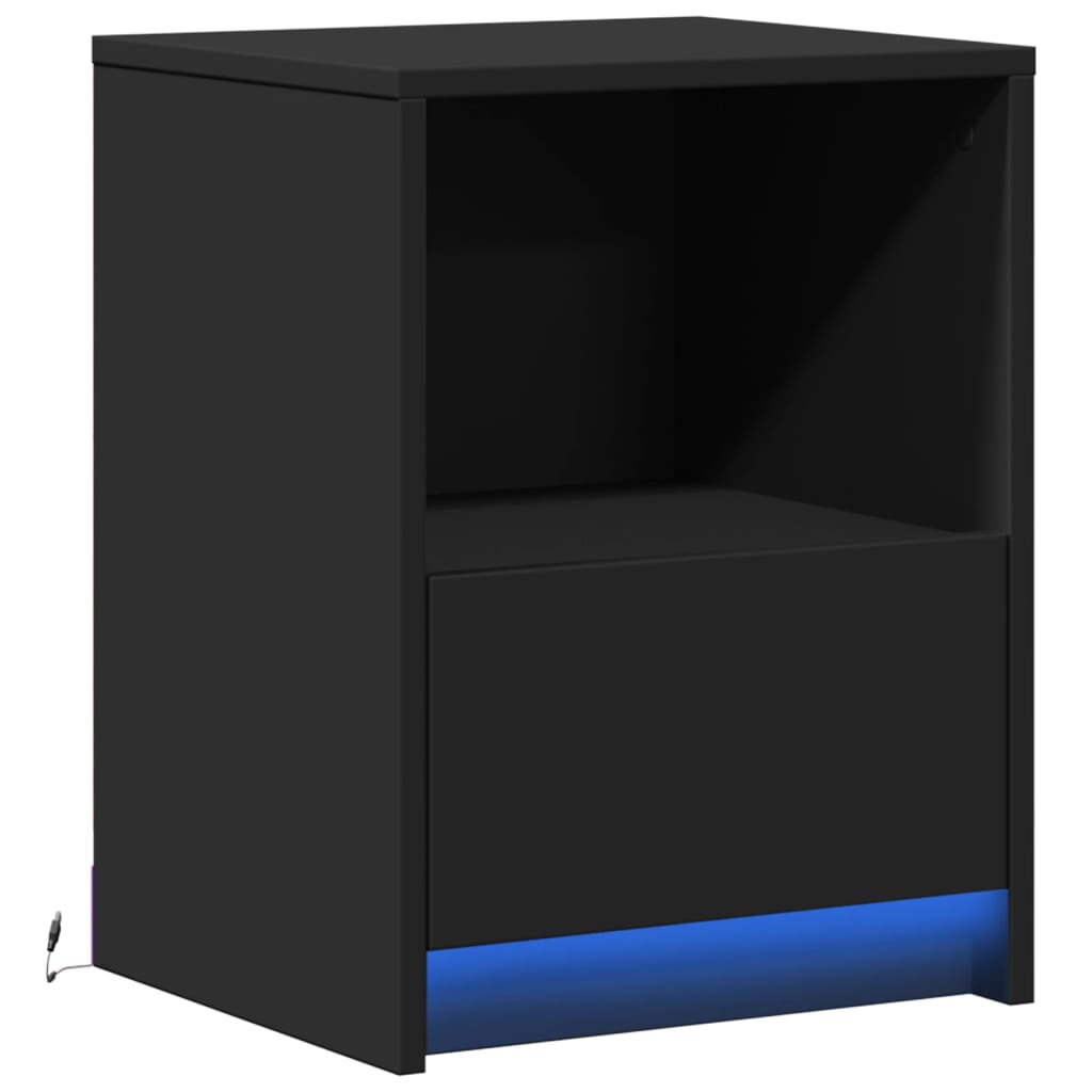 VXL8721102965869 g en hd 1 Noptieră cu lumini LED, negru, lemn prelucrat Noptieră cu lumini LED, negru, lemn prelucrat - imagine 3