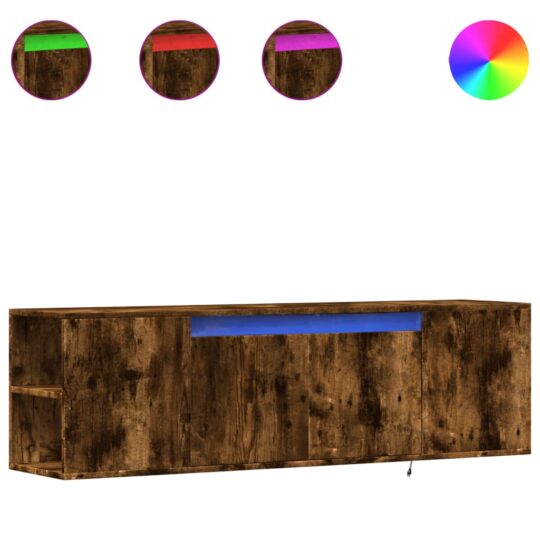 Alternative view of Comodă TV perete cu lumini LED, stejar fumuriu, 135x31x39,5 cm