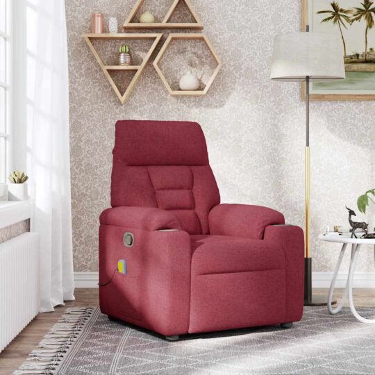 Alternative view of Fotoliu de masaj rabatabil, roșu vin, material textil