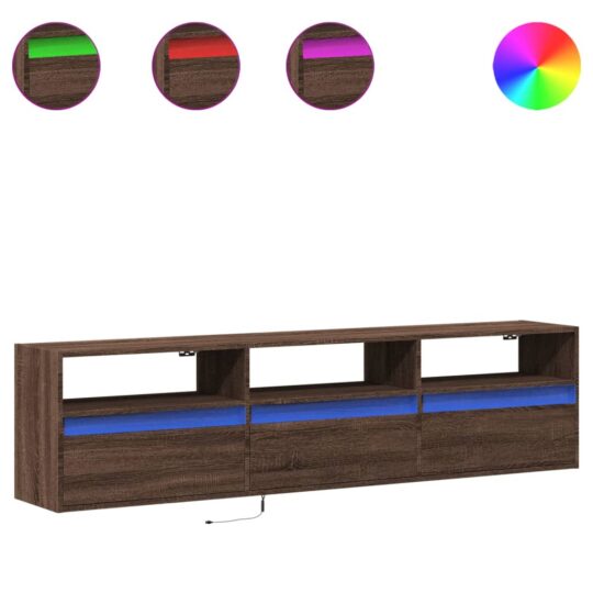 Alternative view of Dulap TV de perete cu lumini LED, stejar maro, 180x31x45 cm