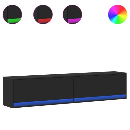 Alternative view of Dulap TV de perete cu lumini LED, negru, 180x31x38 cm