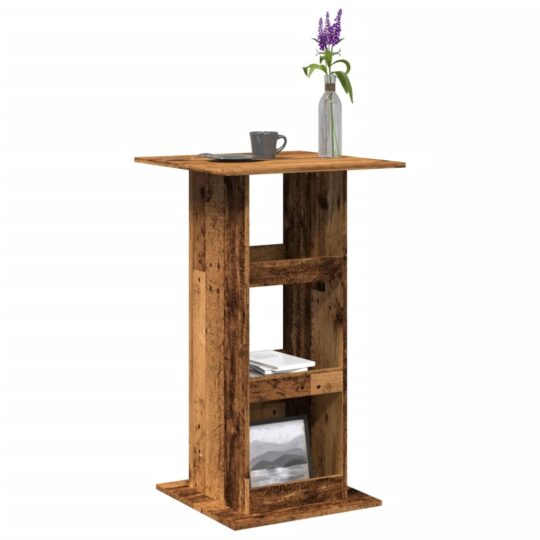Masă bar cu depozitare lemn vechi, 60x60x102 cm, lemn prelucrat